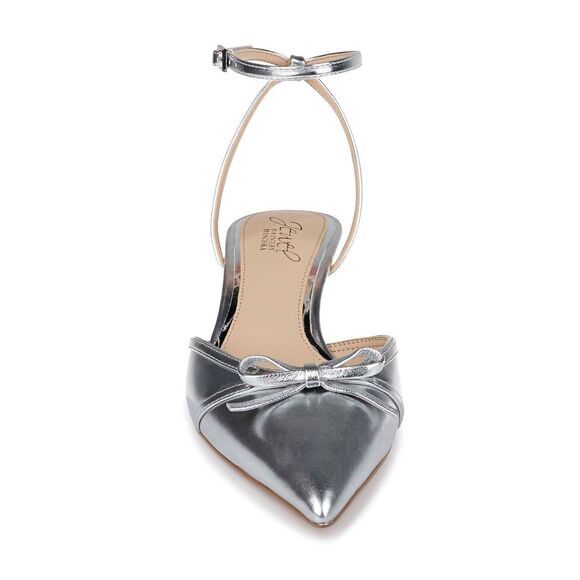 Jewel Badgley Mishka Talasia Pointed Toe Kitten Heels | Silver Metallic | Size 8 - Picture 4 of 16
